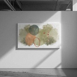 Abstracte kunst groene stokes, perzik cirkels met  canvas afdruk