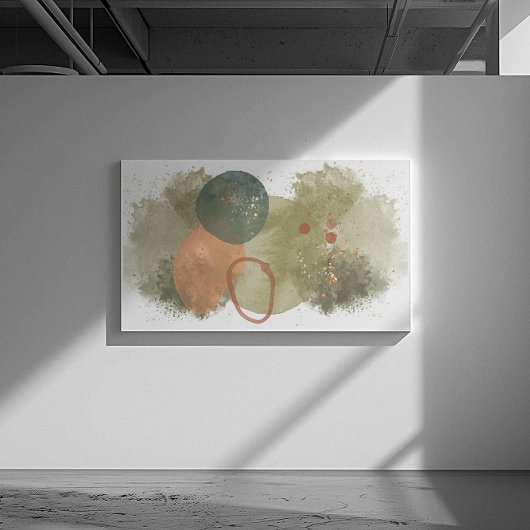 Abstracte kunst groene stokes, perzik cirkels met  canvas afdruk