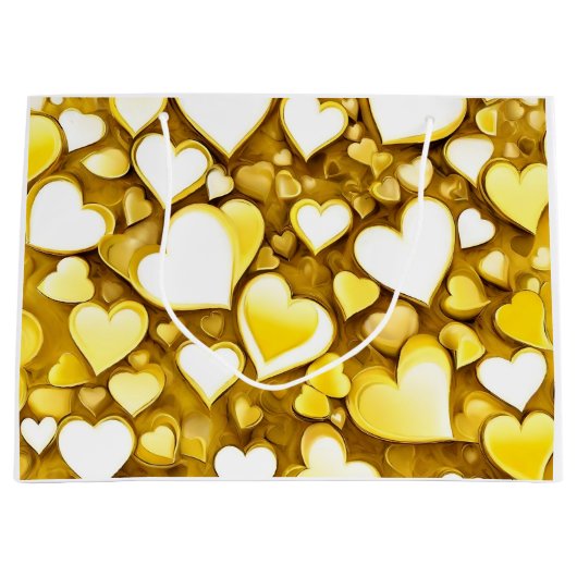 Abstracte kunst harten in geel goud cadeau groot cadeauzakje (Voorkant)