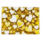 Abstracte kunst harten in geel goud cadeau groot cadeauzakje (Achterkant)
