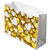 Abstracte kunst harten in geel goud cadeau groot cadeauzakje (Achterkant Gekanteld)