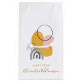 Abstracte kunst in geel gepersonaliseerd een cadea klein cadeauzakje (Achterkant)