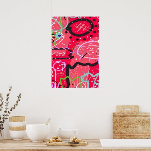 Abstracte kunst in het rood poster (Keuken)