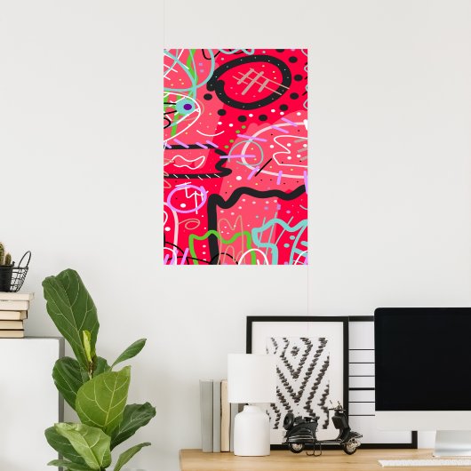 Abstracte kunst in het rood poster (Thuiskantoor)