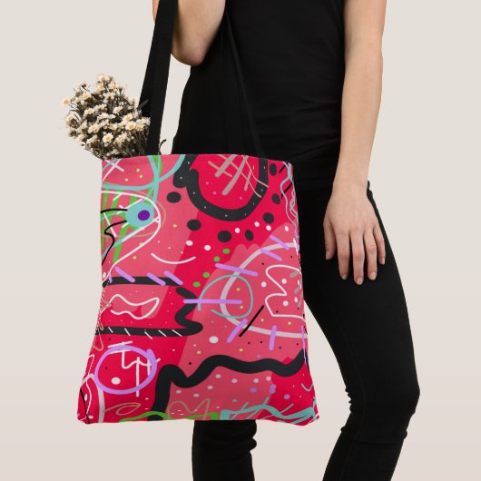 Abstracte kunst in het rood tote bag (Dichtbij)