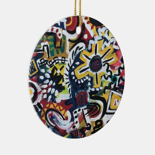 Abstracte kunst in Marokko met handschildering Keramisch Ornament (Rechts)