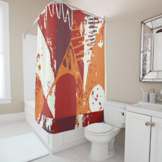 Abstracte kunst in oranje en rood douchegordijn