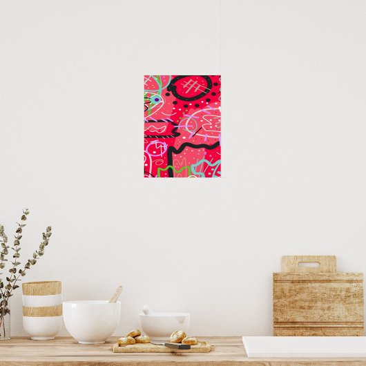 Abstracte kunst in rood poster (Keuken)