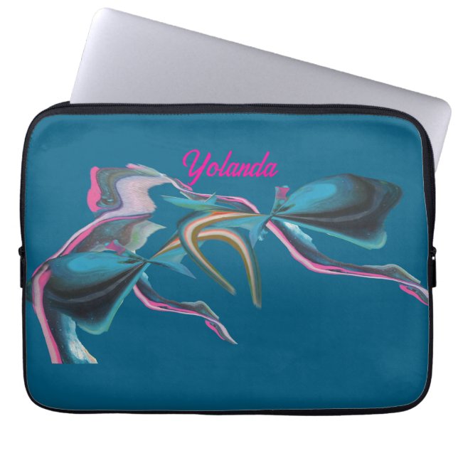 Abstracte kunst in Turquoise Hot Pink en Sinaasapp Laptop Sleeve (Voorkant)