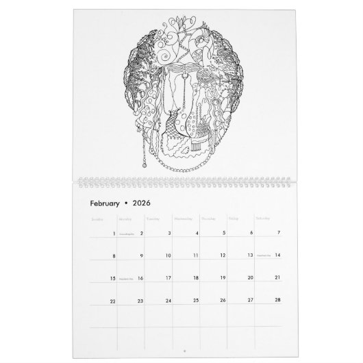 Abstracte kunst in zwart-wit  jaar kalender (Feb 2026)