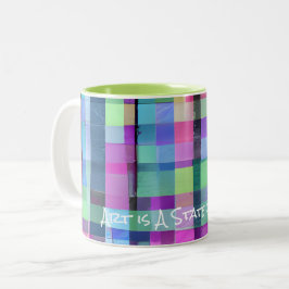 Abstracte KUNST IS EEN GEMOEDSTOESTAND Kleurrijke Tweekleurige Koffiemok