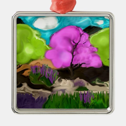 Abstracte Kunst Katoenen Candy Bomen Metalen Ornament (Voorkant)