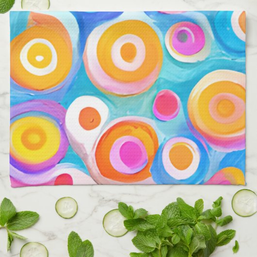 Abstracte Kunst Kleurrijke Cirkels NAAM Leuke Arti Theedoek (Gevouwen)