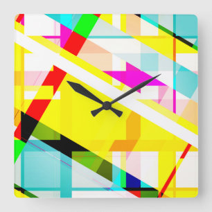Abstracte Kunst Kleurrijke jaren '80 Stijl Vierkante Klok
