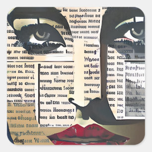 Abstracte kunst   Lady's Face Digital Tekst Kunst Vierkante Sticker