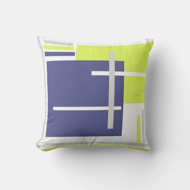 Abstracte kunst lavendel blauw grijs geel pastel kussen (Voorkant)