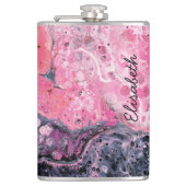 Abstracte kunst met acrylverf | Roze zwart Heupfles (Voorkant)