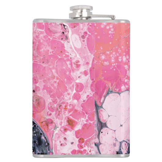 Abstracte kunst met acrylverf | Roze zwart Heupfles (Achterkant)