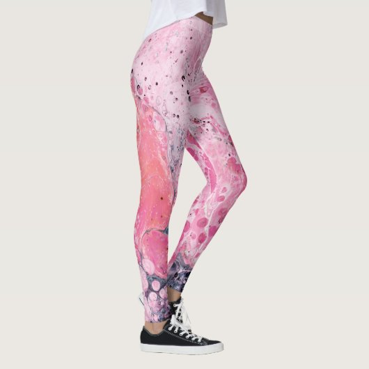 Abstracte kunst met acrylverf | Roze zwart Leggings (Rechts)