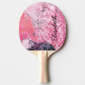 Abstracte kunst met acrylverf | Roze zwart Tafeltennisbatje (Voorkant)