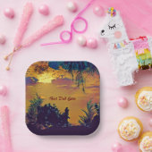 Abstracte kunst met beste pap ooit zonnewarmte papieren bordje (Feest)