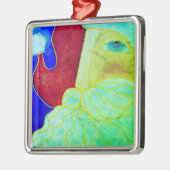 Abstracte kunst met blauwe eyed Santa Claus Metalen Ornament (Links)