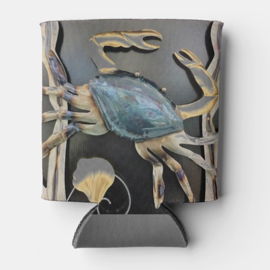 Abstracte kunst met blauwe krab blikjeskoeler (Voorkant)