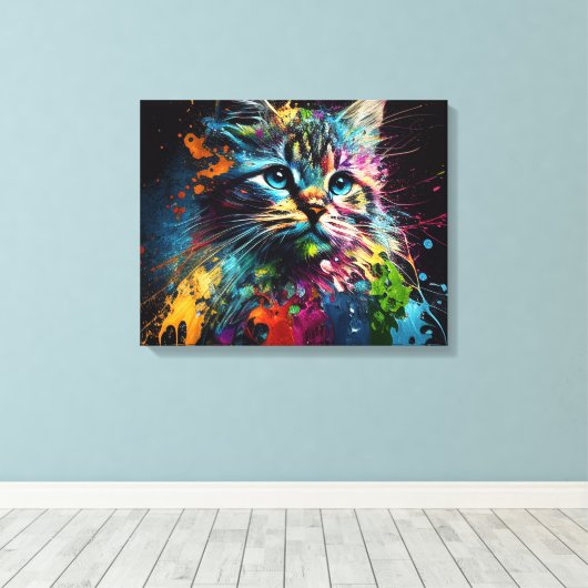 Abstracte Kunst met een Kat Canvas Druk (Insitu (Houten vloer))
