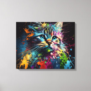 Abstracte Kunst met een Kat Canvas Druk Afdruk