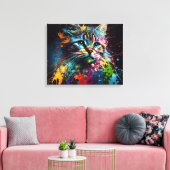 Abstracte Kunst met een Kat Canvas Druk Afdruk (Insitu (Woonkamer))