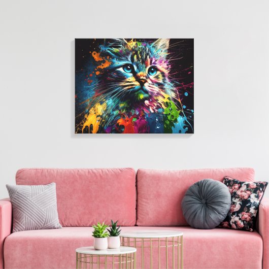 Abstracte Kunst met een Kat Canvas Druk Afdruk (Insitu (Woonkamer))
