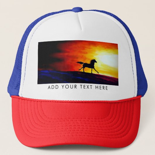 Abstracte kunst met een paardenwit rood blauw mode trucker pet (Voorkant)