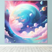 Abstracte kunst met een ruimtethema canvas afdruk (Insitu (Houten vloer))