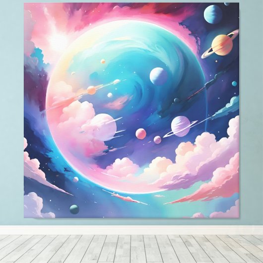 Abstracte kunst met een ruimtethema canvas afdruk (Insitu (Houten vloer))