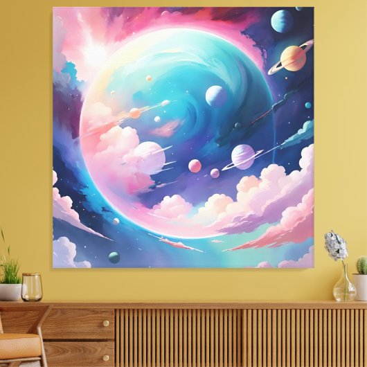 Abstracte kunst met een ruimtethema canvas afdruk (Insitu (Woonkamer))