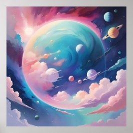 Abstracte kunst met een ruimtethema poster