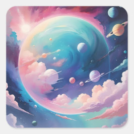 Abstracte kunst met een ruimtethema vierkante sticker