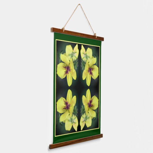 Abstracte kunst met fijne geelbloem hangend wandkleed (Gebogen)