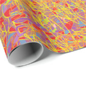 abstracte kunst met geel en blauw krabbel cadeaupapier (Rol Hoek)