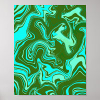 Abstracte kunst met groene en blauwe wervelingen