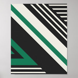 Abstracte kunst met groene, zwarte en witte strepe poster
