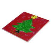 Abstracte kunst met kerstbomen tegeltje (Zijkant)