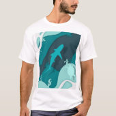 Abstracte kunst met koele haaien en schildpadden t-shirt (Voorkant)