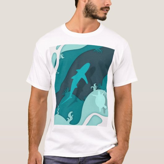 Abstracte kunst met koele haaien en schildpadden t-shirt (Voorkant)