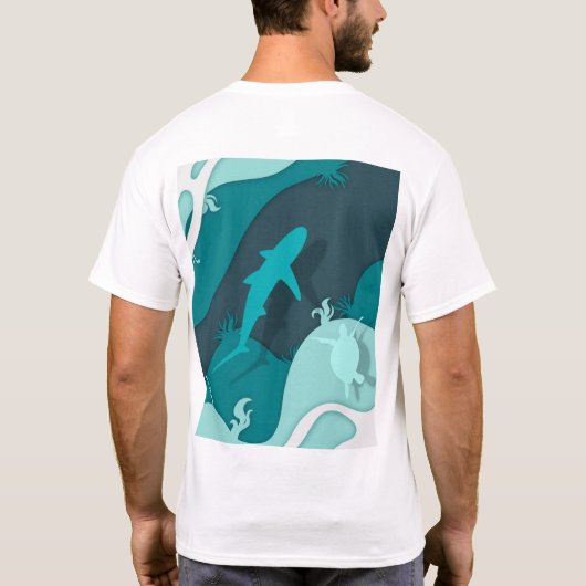 Abstracte kunst met koele haaien en schildpadden t-shirt (Achterkant)