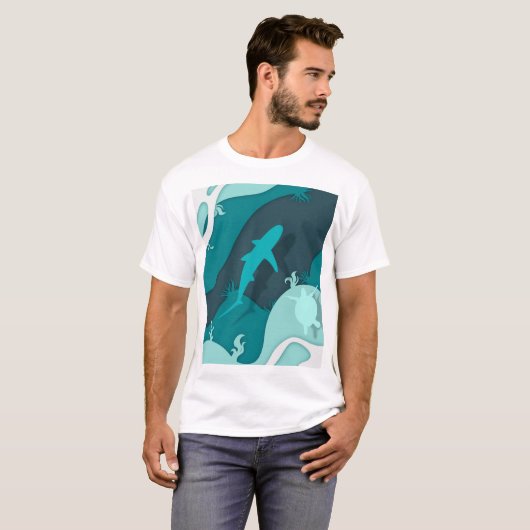 Abstracte kunst met koele haaien en schildpadden t-shirt (Voorkant volledig)