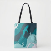 Abstracte kunst met koele haaien en schildpadden tote bag (Voorkant)