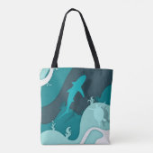 Abstracte kunst met koele haaien en schildpadden tote bag (Achterkant)
