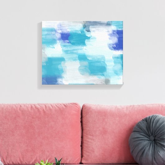 Abstracte kunst met moderne Turquoise en grijze Wa Canvas Afdruk (Insitu (Woonkamer))