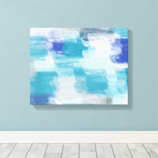 Abstracte kunst met moderne Turquoise en grijze Wa Canvas Afdruk (Insitu (Houten vloer))
